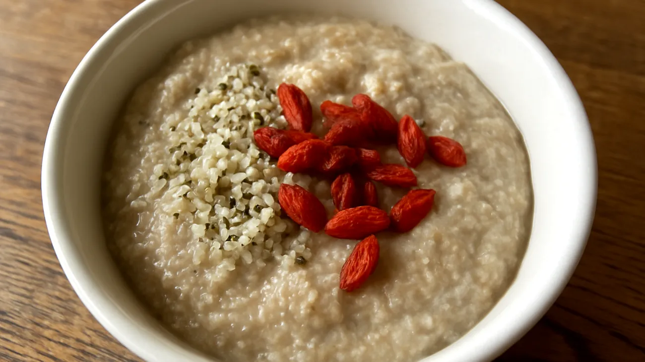 Amaranth-Pudding mit Hanfsamen und Goji-Beeren"