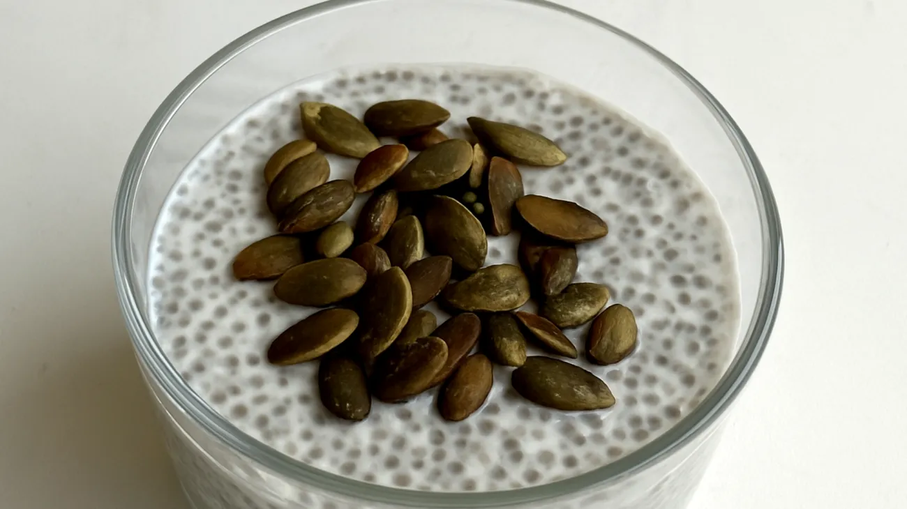 Chia-Pudding mit Kefir und gerösteten Kürbiskernen"