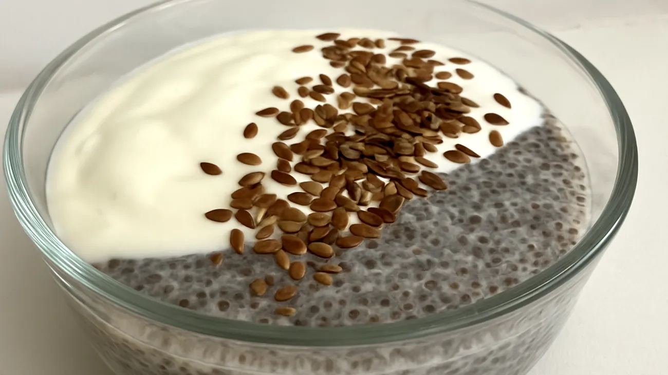 Chiasamen-Pudding mit fermentiertem Kefir und Leinsamen"
