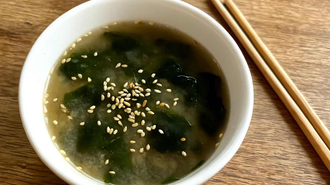 Miso-Suppe mit Wakame-Algen und Sesam"