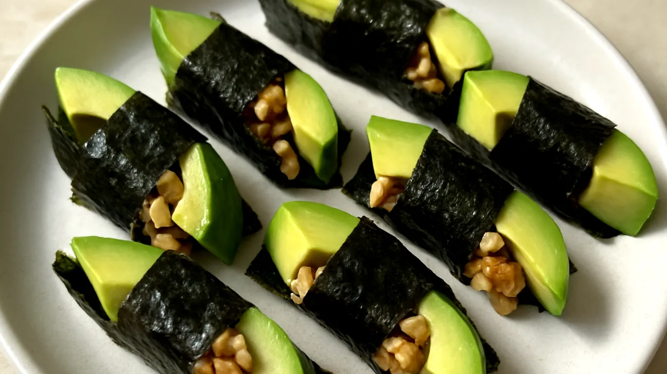 Nori-Algen-Wraps mit Walnüssen und Avocado"