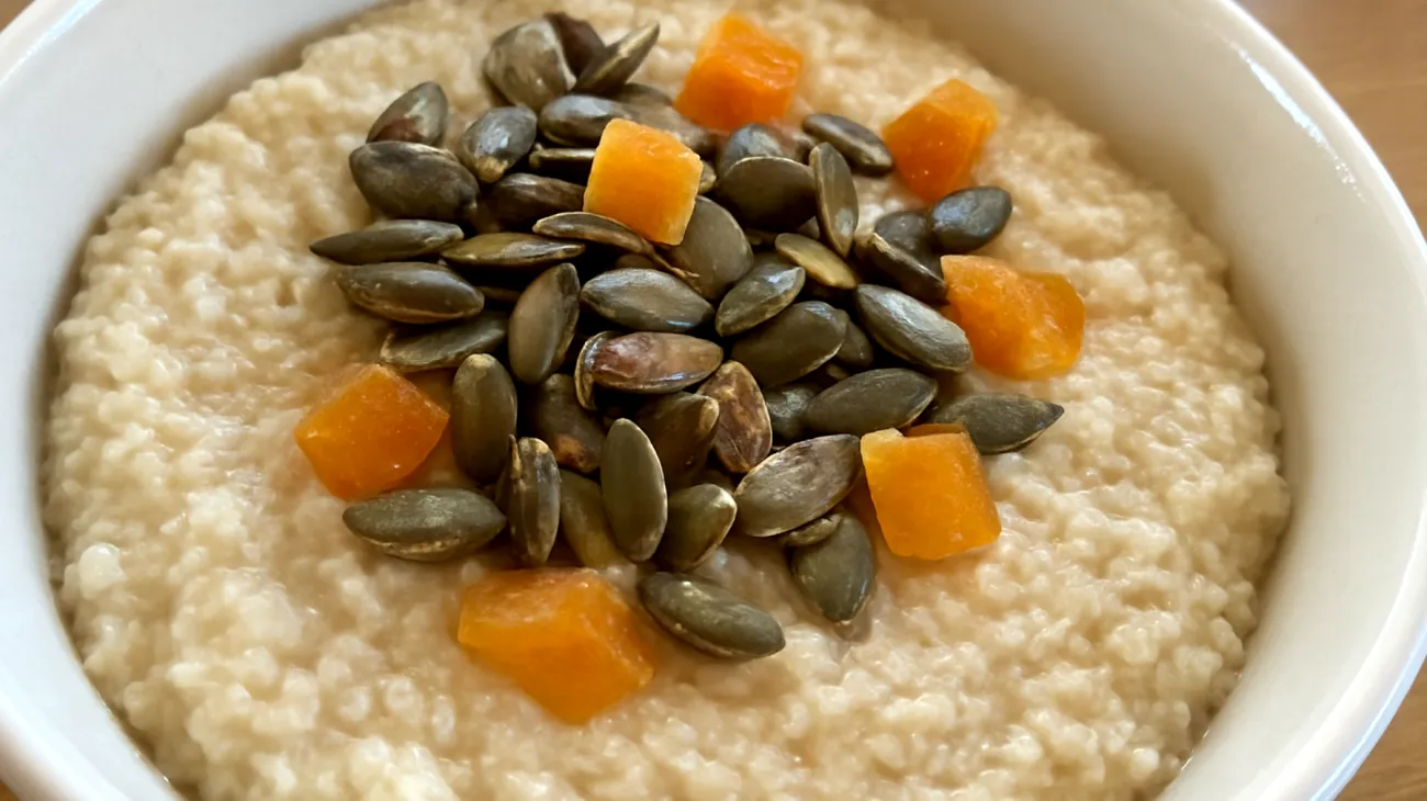 Amaranth-Porridge mit gerösteten Kürbiskernen und Aprikosen"