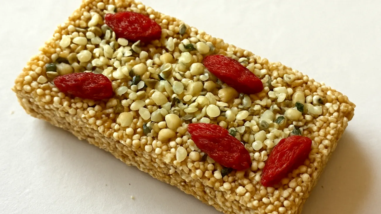Amaranth-Puffreis-Riegel mit Hanfsamen und Goji-Beeren"