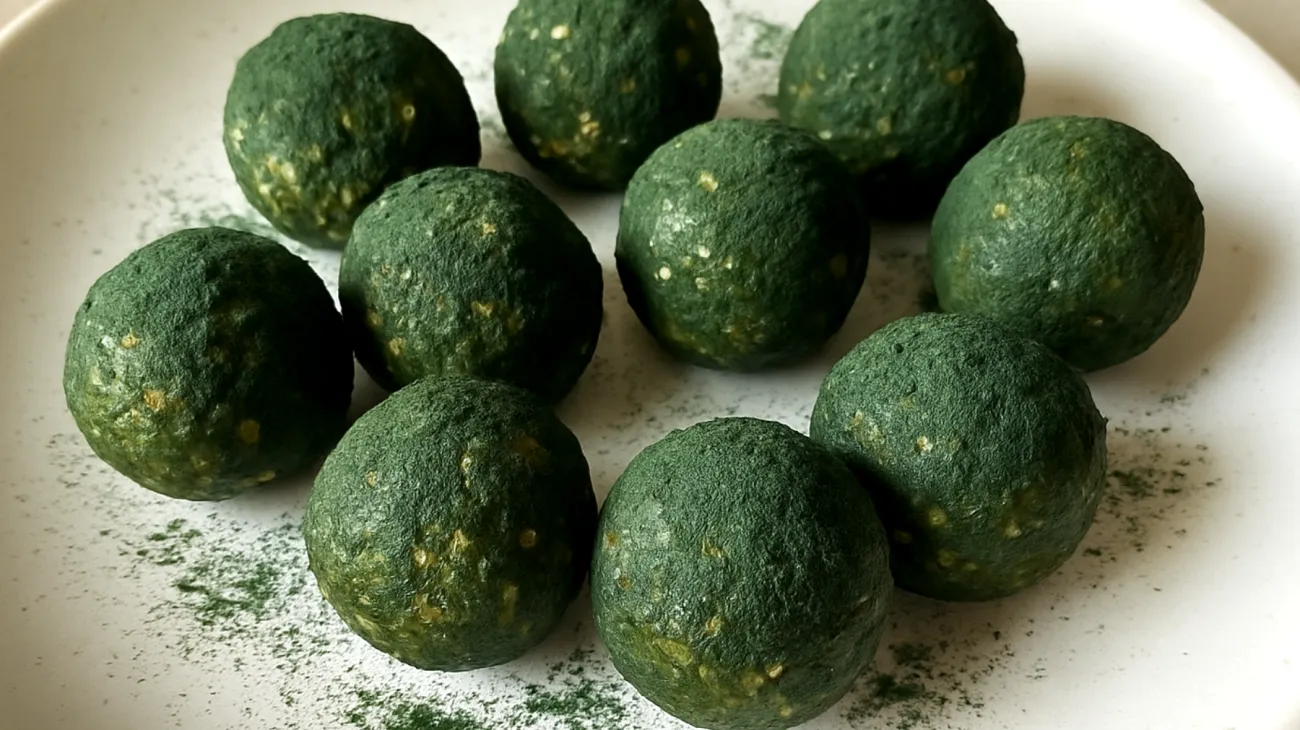 Hanfsamen-Dattel-Bällchen mit Spirulina"