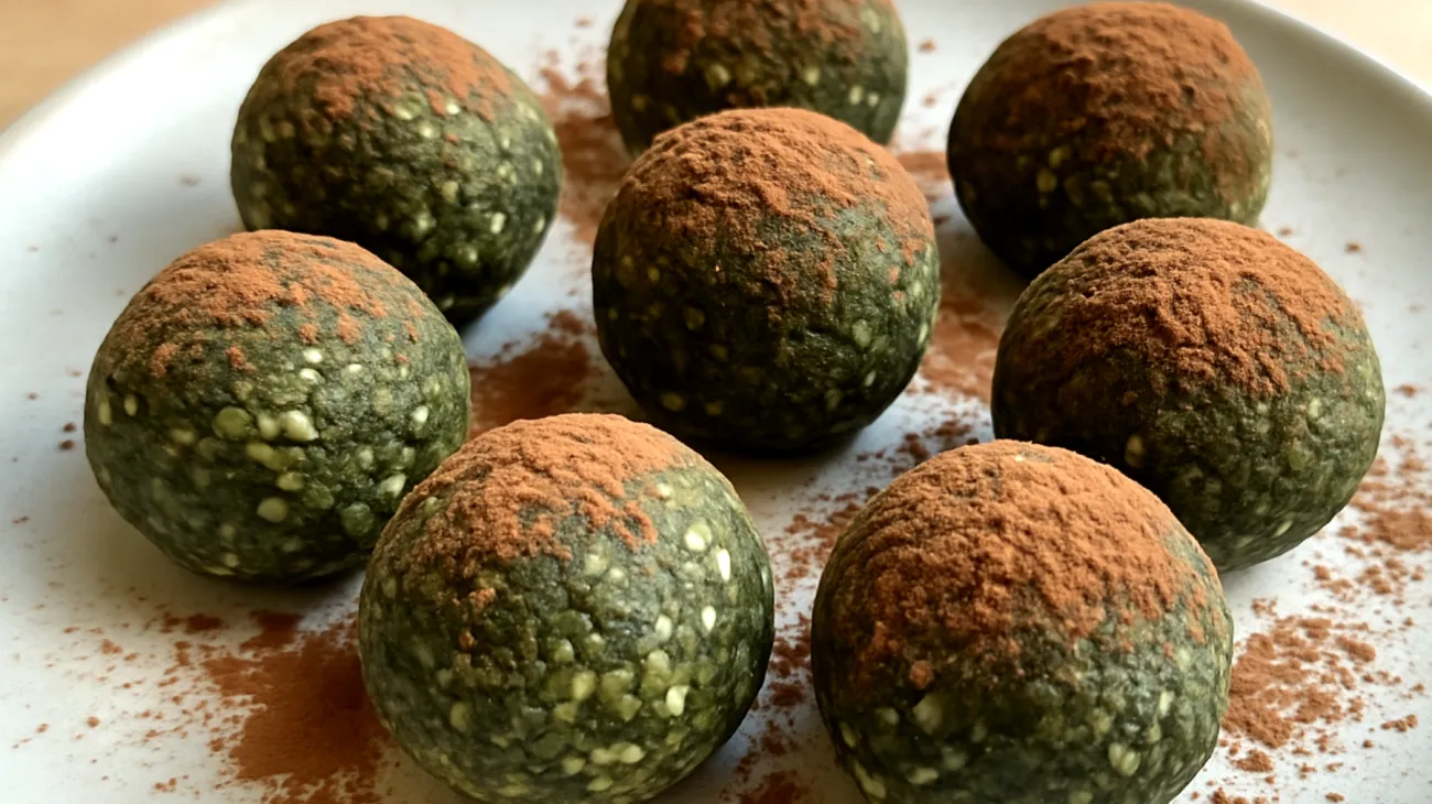 Hanfsamen-Energiekugeln mit Spirulina und Kakao"