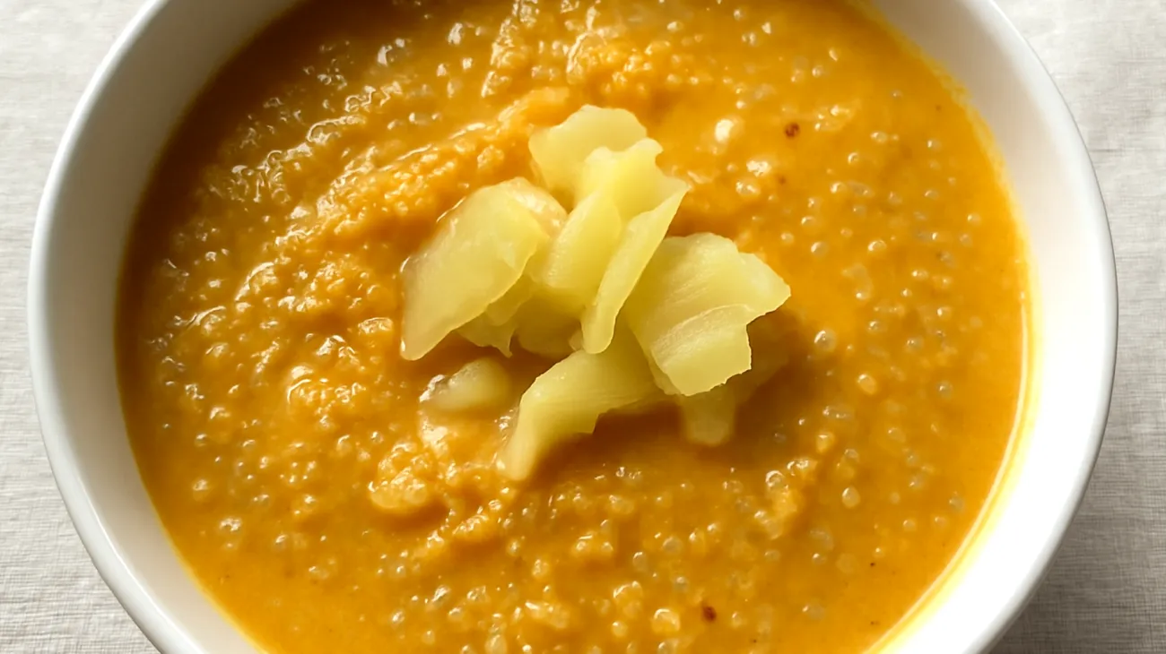 Kürbis-Quinoa-Suppe mit fermentiertem Ingwer"
