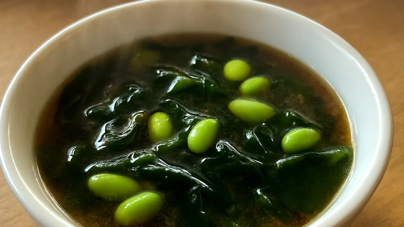 Miso-Suppe mit Wakame-Algen und Edamame"