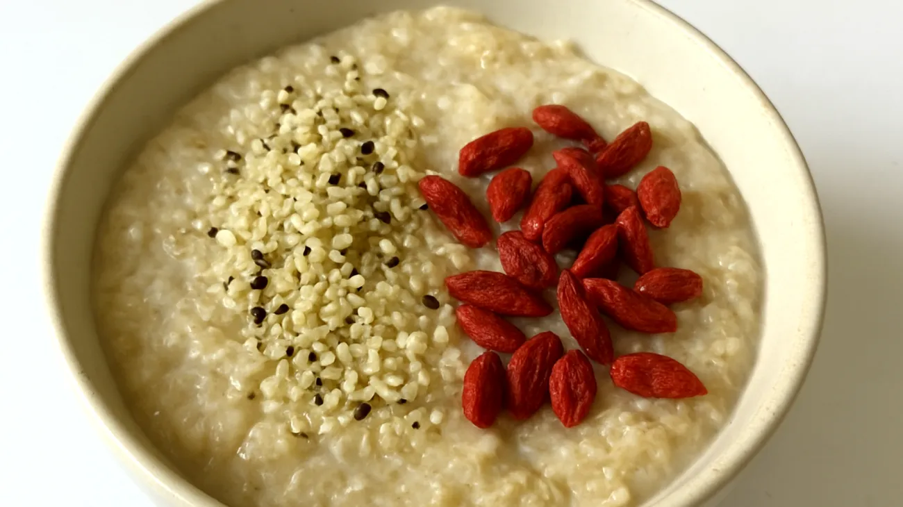 Quinoa-Porridge mit Hanfsamen und Goji-Beeren"